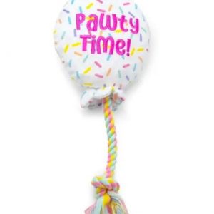 Birthday Balloon Plush Dog Toy with Rope 7" - Buzzy Pet Shop