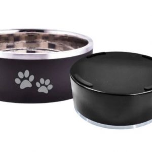 Double Wall Bowl with Paws Black 16 oz - Buzzy Pet Shop